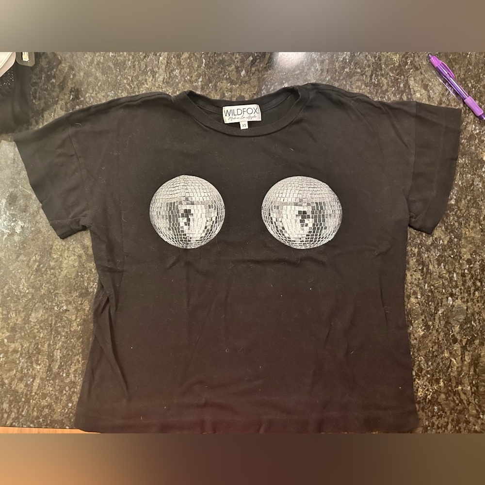 Wild Fox black disco ball t-shirt. Good condition.
